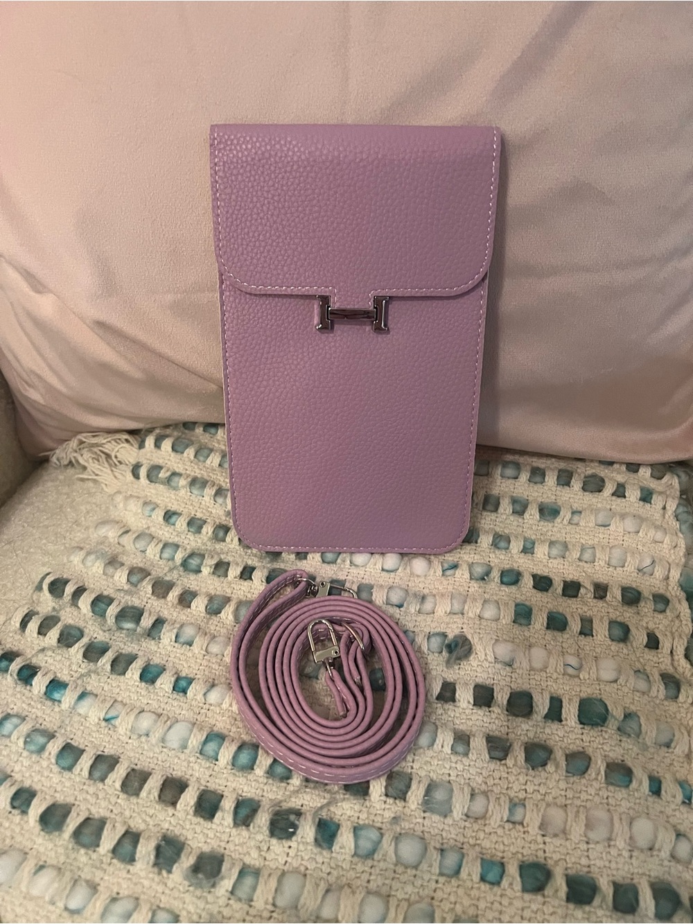Pebbled Leather Crossbody Phone Pouch with Adjustable Strap